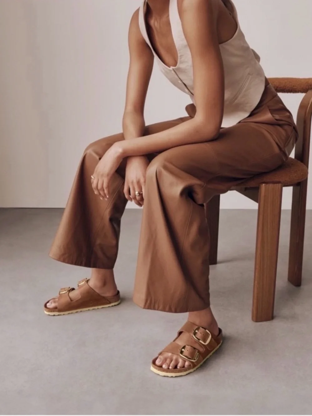 Birkenstock Brown Leather Sandals, gold buckles